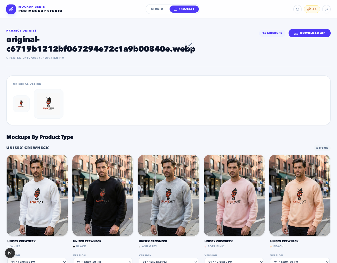 Mockup Genie Studio project results screen